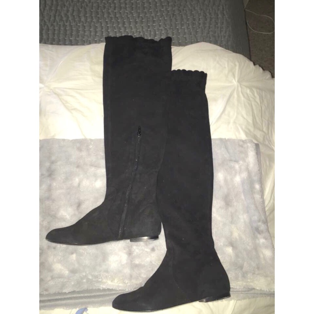 Marc Jacobs over the knee black scallop edge boots